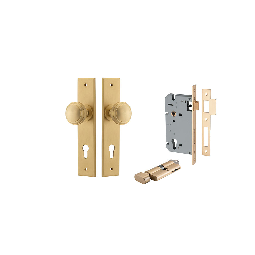 Paddington Knob - Chamfered Backplate Brushed Brass / Entrance / Entrance Kit (Key-Thumb)