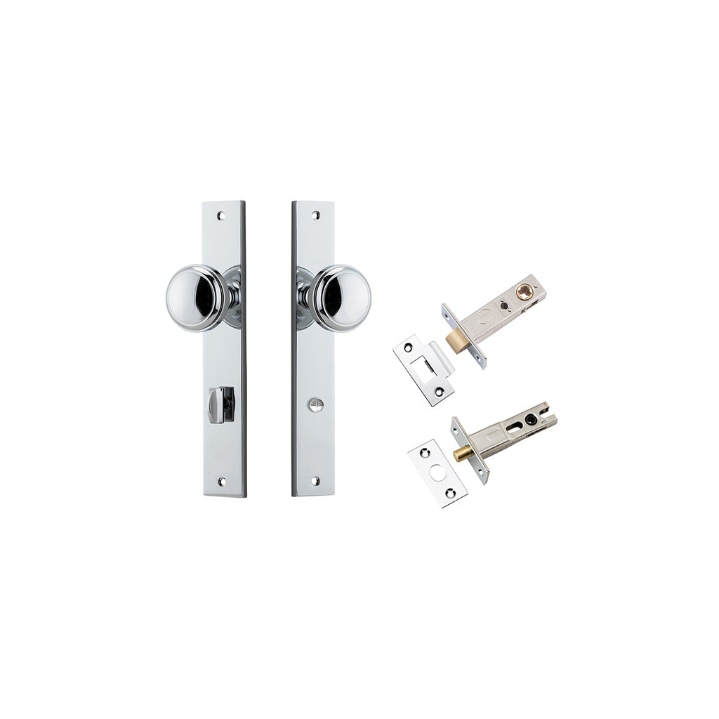 Paddington Knob - Rectangular Backplate Polished Chrome / Privacy / Separate Privacy Kit