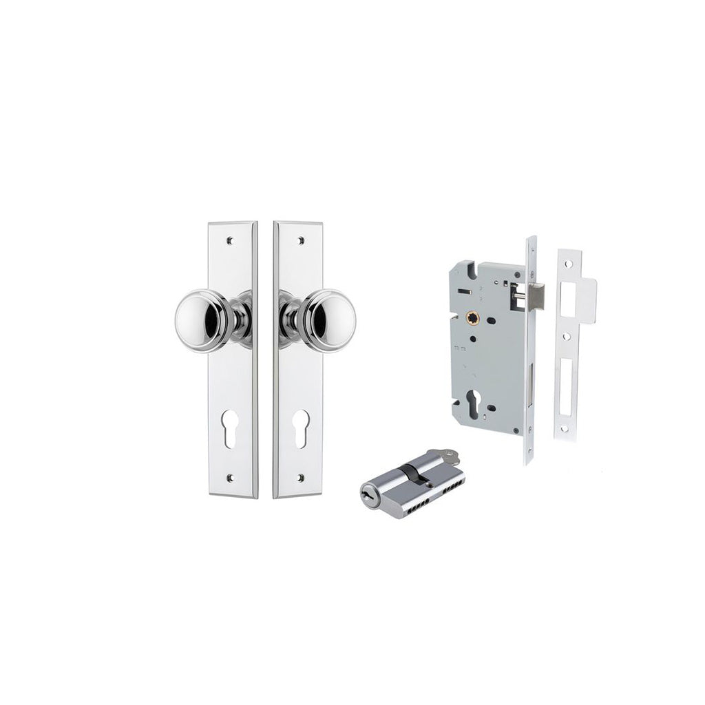Paddington Knob - Chamfered Backplate Polished Chrome / Entrance / Entrance Kit Dual Function (Key-Key)
