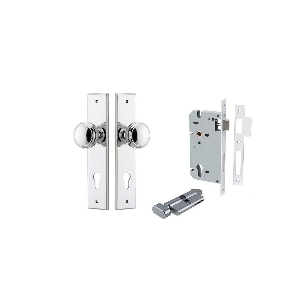 Paddington Knob - Chamfered Backplate Polished Chrome / Entrance / Entrance Kit (Key-Thumb)