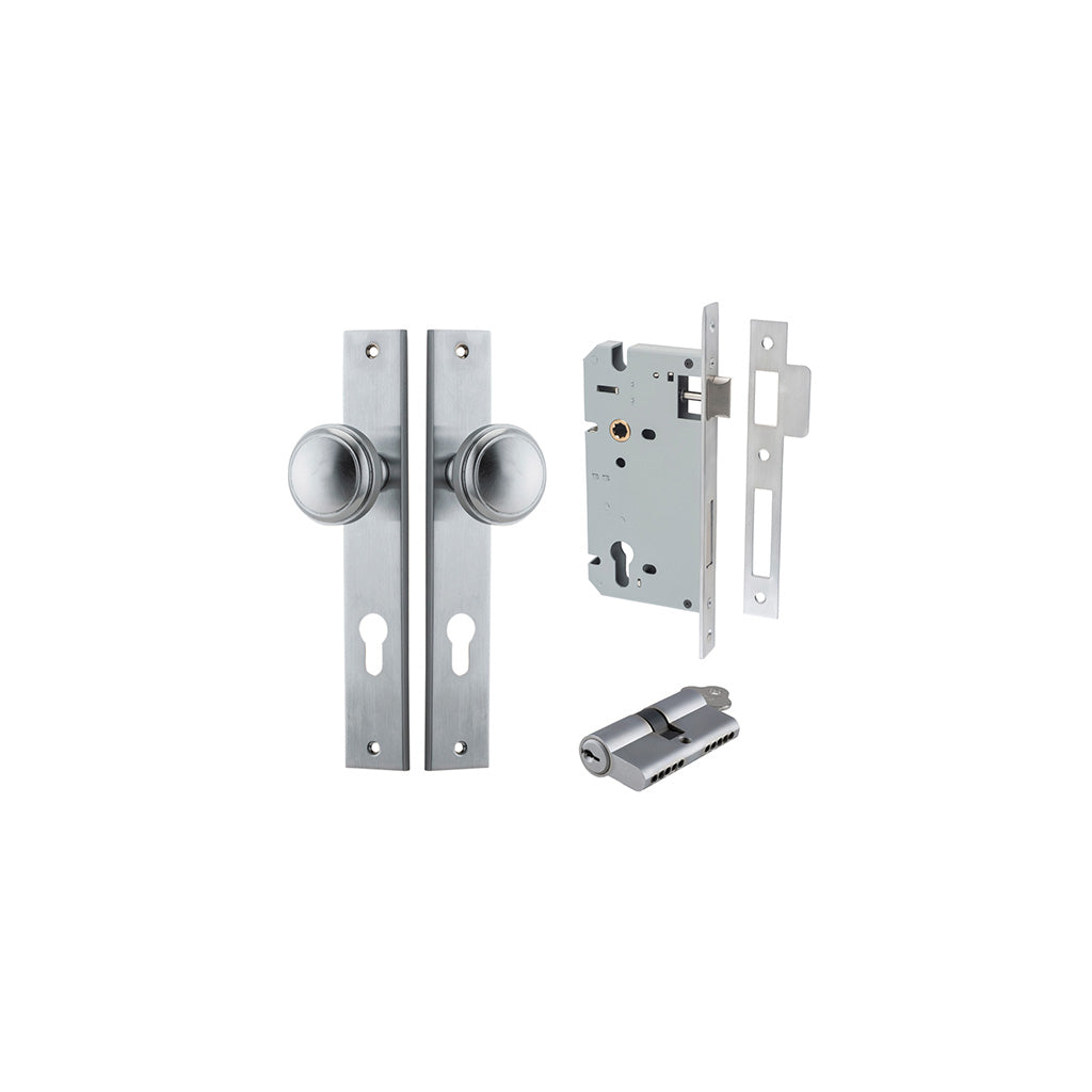 Paddington Knob - Rectangular Backplate Brushed Chrome / Entrance / Entrance Kit Dual Function (Key-Key)