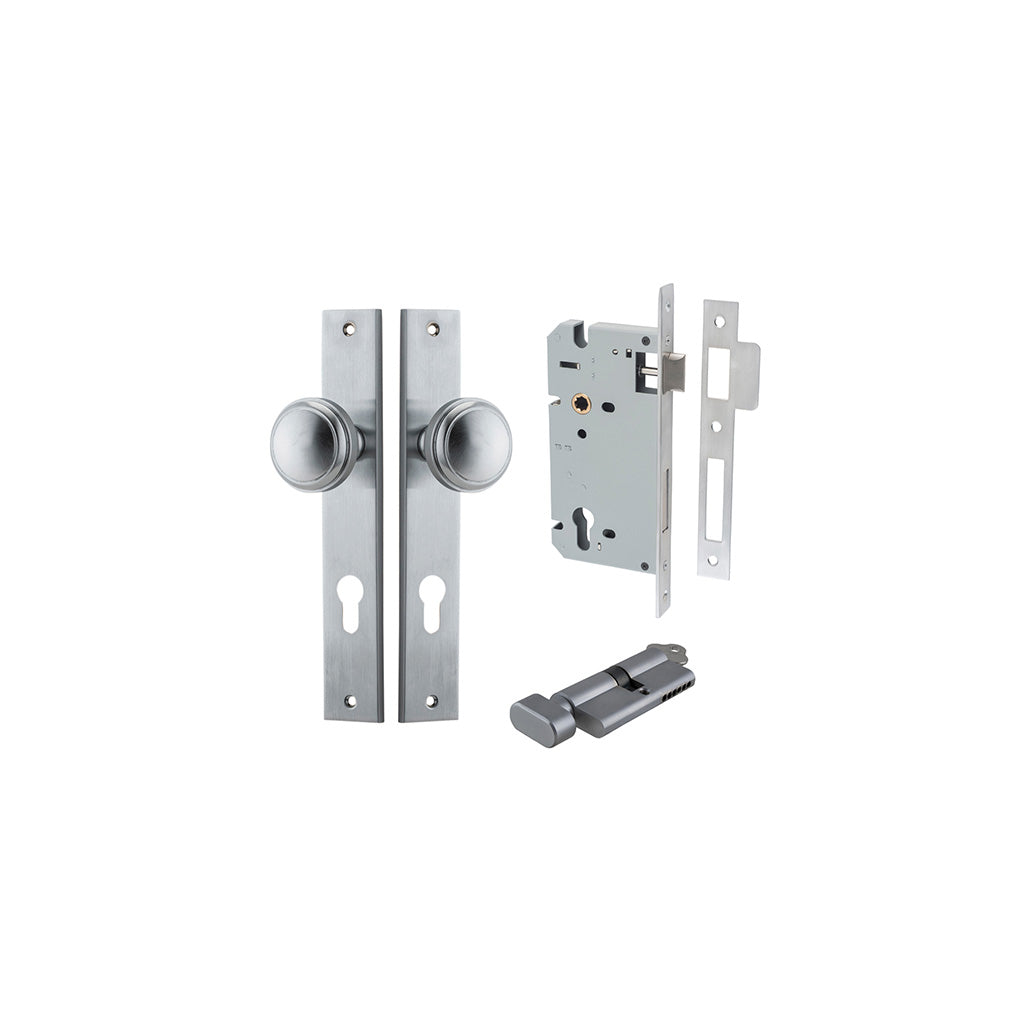 Paddington Knob - Rectangular Backplate Brushed Chrome / Entrance / Entrance Kit (Key-Thumb)