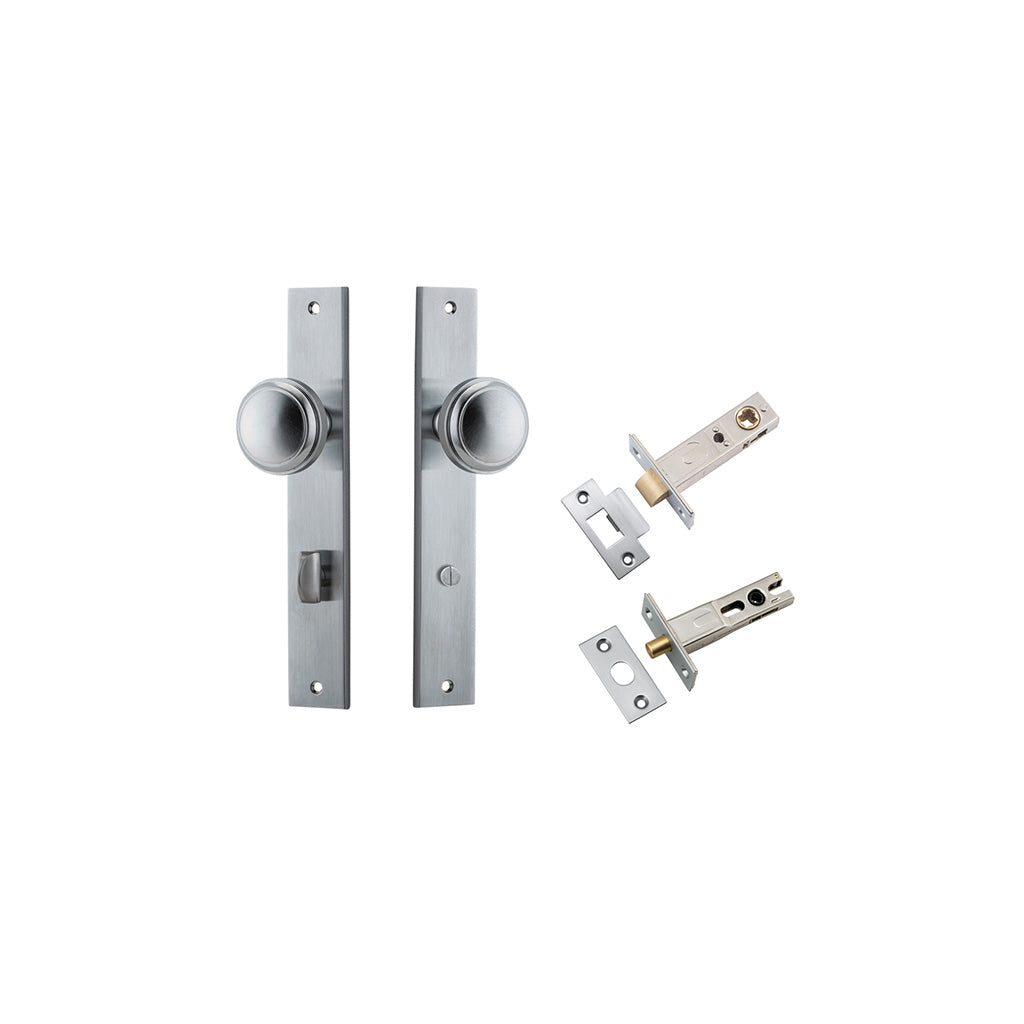 Paddington Knob - Rectangular Backplate Brushed Chrome / Privacy / Separate Privacy Kit