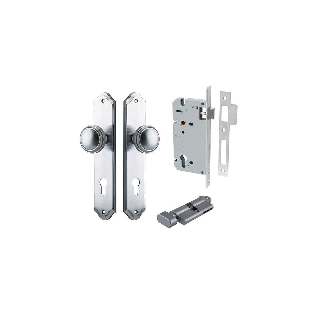 Paddington Knob - Shouldered Backplate Brushed Chrome / Entrance / Entrance Kit (Key-Thumb)