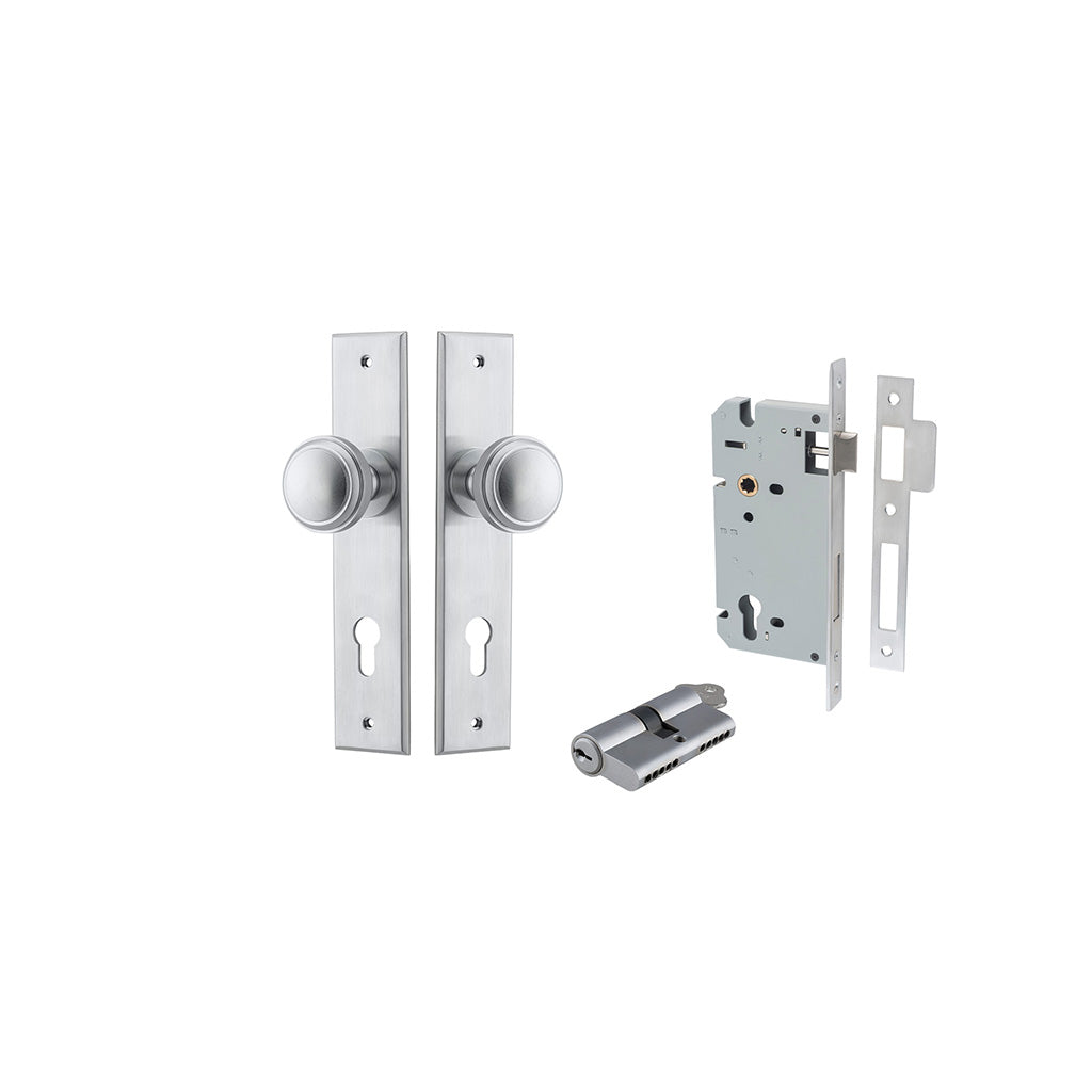 Paddington Knob - Chamfered Backplate Brushed Chrome / Entrance / Entrance Kit Dual Function (Key-Key)