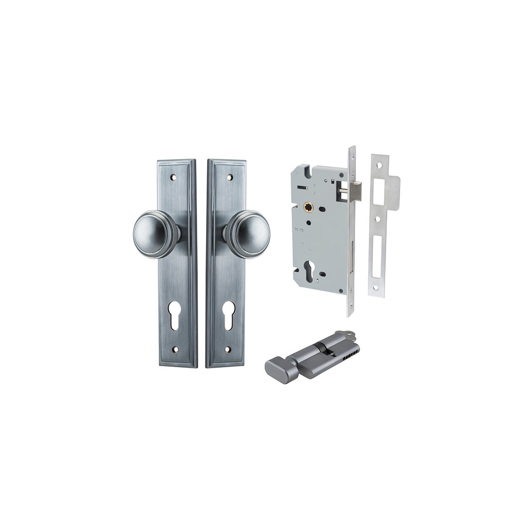 Paddington Knob - Stepped Backplate Brushed Chrome / Entrance / Entrance Kit (Key-Thumb)