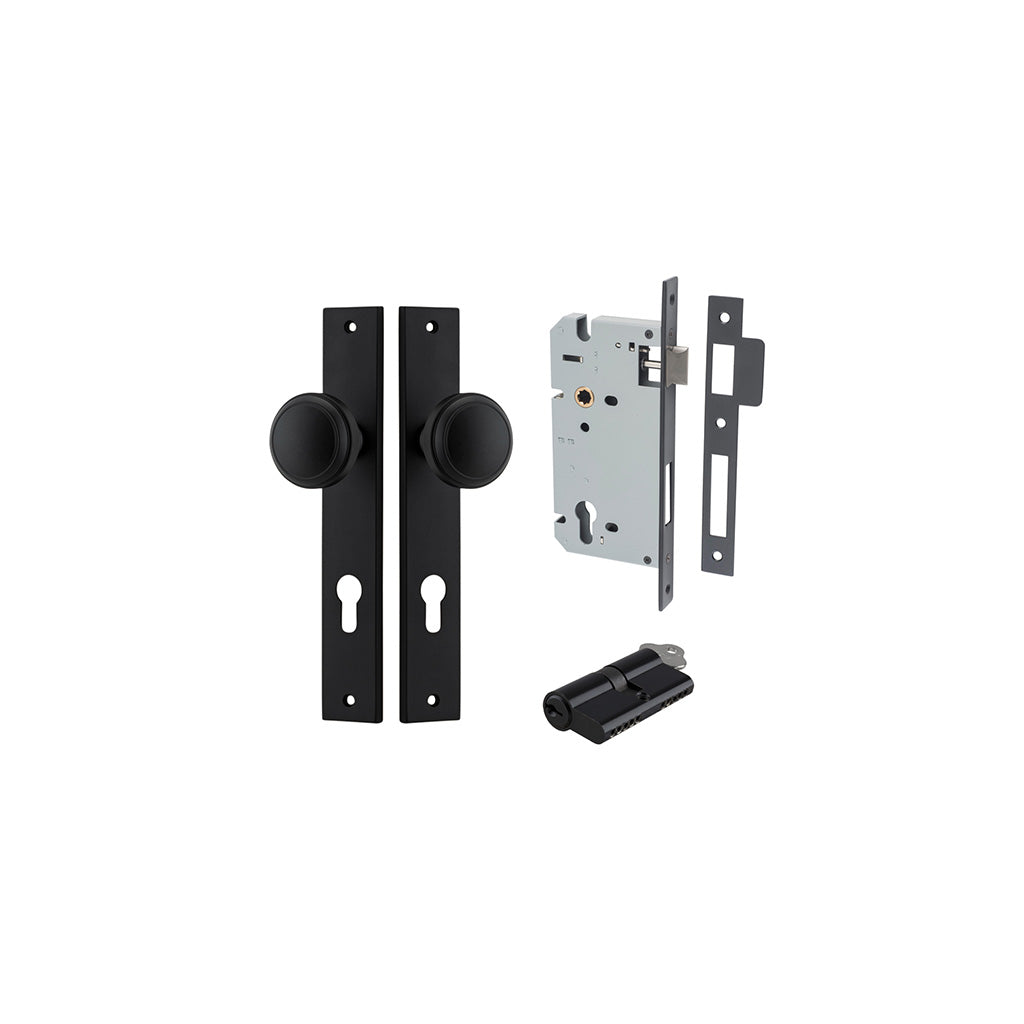 Paddington Knob - Rectangular Backplate Matt Black / Entrance / Entrance Kit Dual Function (Key-Key)