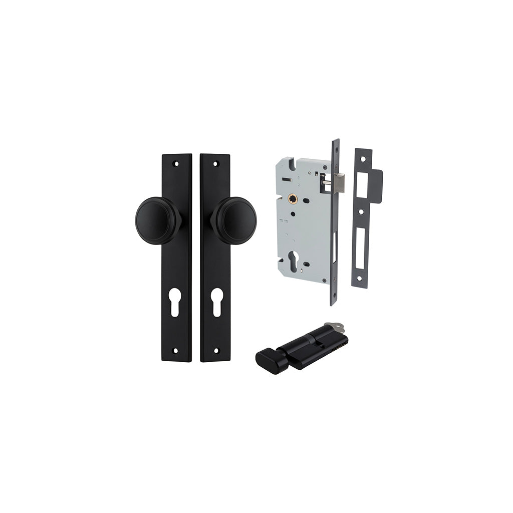 Paddington Knob - Rectangular Backplate Matt Black / Entrance / Entrance Kit (Key-Thumb)