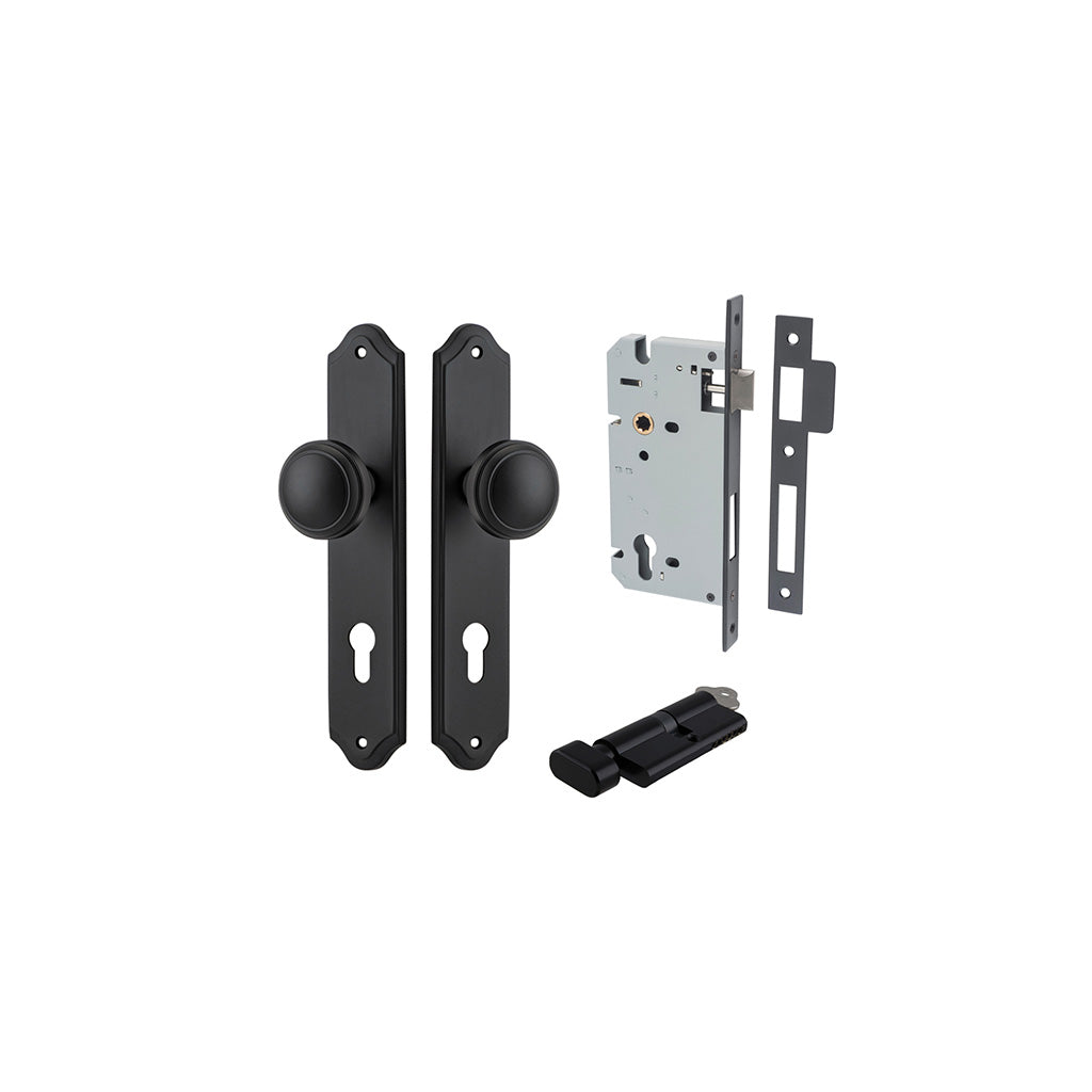 Paddington Knob - Shouldered Backplate Matt Black / Entrance / Entrance Kit (Key-Thumb)