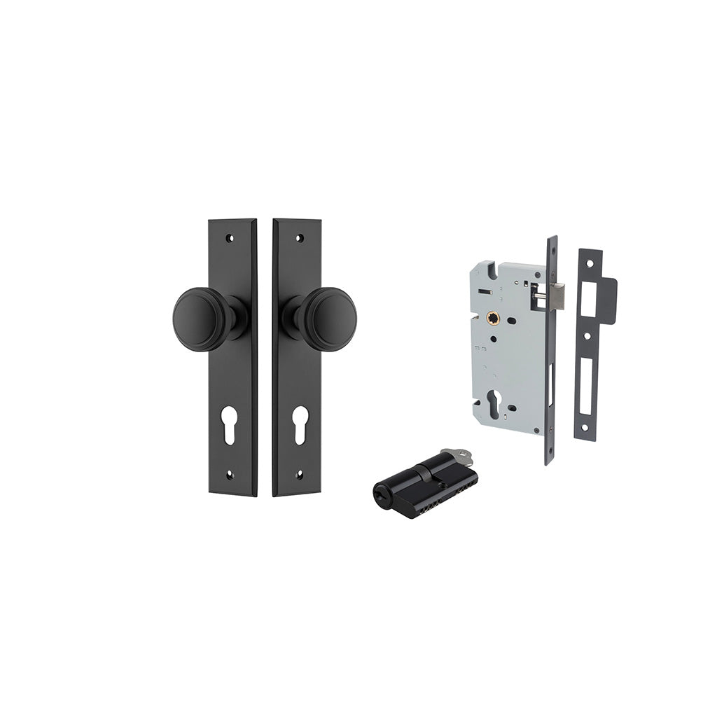 Paddington Knob - Chamfered Backplate Matt Black / Entrance / Entrance Kit Dual Function (Key-Key)