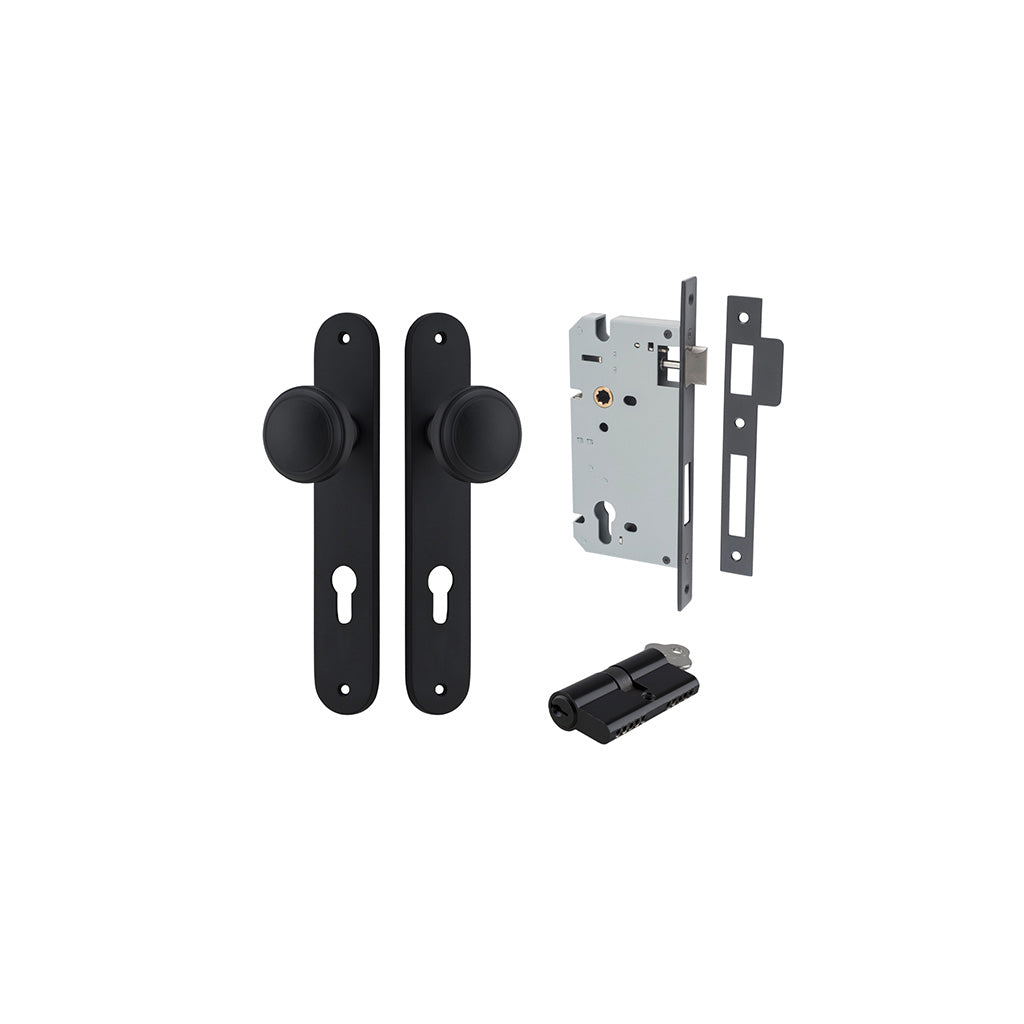 Paddington Knob - Oval Backplate Matt Black / Entrance / Entrance Kit Dual Function (Key-Key)