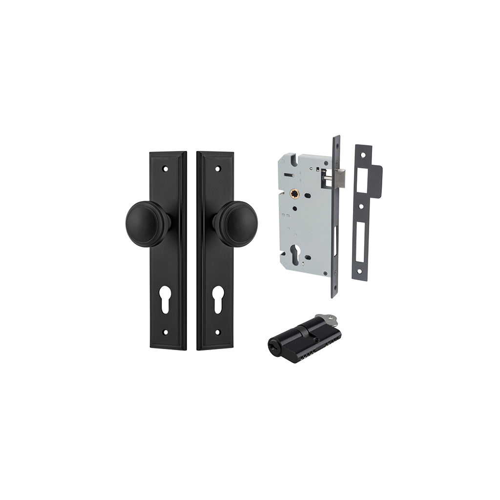 Paddington Knob - Stepped Backplate Matt Black / Entrance / Entrance Kit Dual Function (Key-Key)
