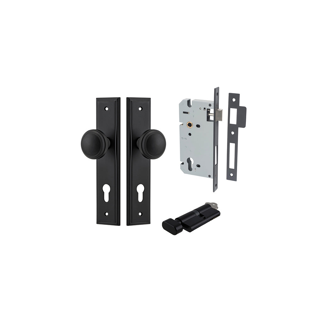 Paddington Knob - Stepped Backplate Matt Black / Entrance / Entrance Kit (Key-Thumb)