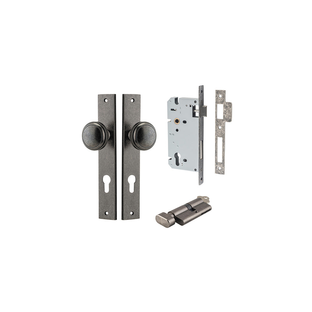 Paddington Knob - Rectangular Backplate Distressed Nickel / Entrance / Entrance Kit (Key-Thumb)