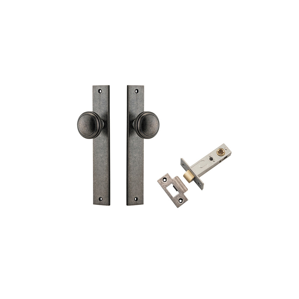 Paddington Knob - Rectangular Backplate Distressed Nickel / Passage / Passage Kit