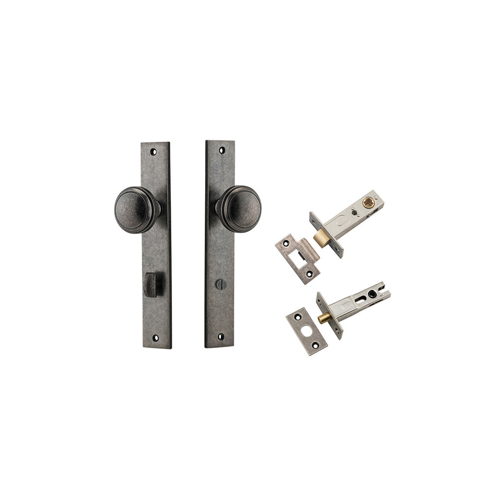 Paddington Knob - Rectangular Backplate Distressed Nickel / Privacy / Separate Privacy Kit
