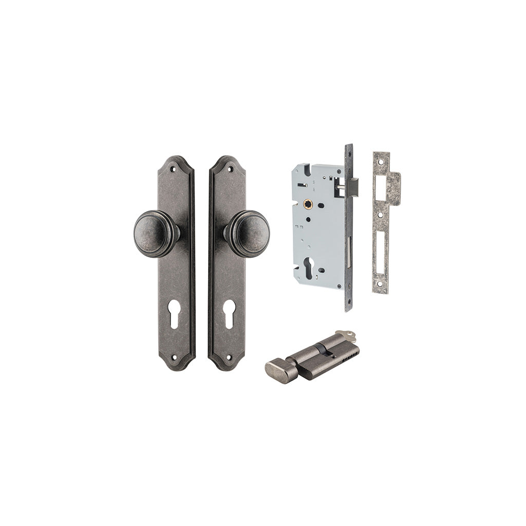 Paddington Knob - Shouldered Backplate Distressed Nickel / Entrance / Entrance Kit (Key-Thumb)