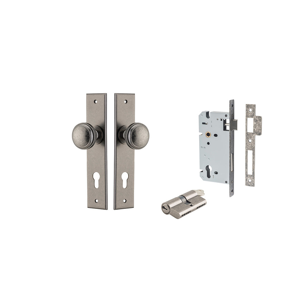 Paddington Knob - Chamfered Backplate Distressed Nickel / Entrance / Entrance Kit Dual Function (Key-Key)