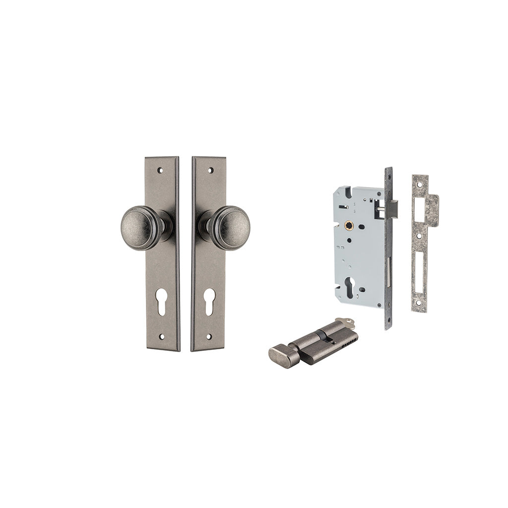Paddington Knob - Chamfered Backplate Distressed Nickel / Entrance / Entrance Kit (Key-Thumb)