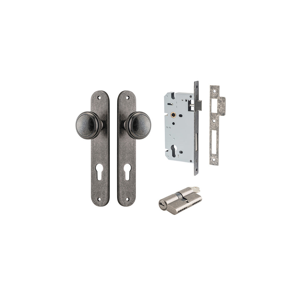 Paddington Knob - Oval Backplate Distressed Nickel / Entrance / Entrance Kit Dual Function (Key-Key)