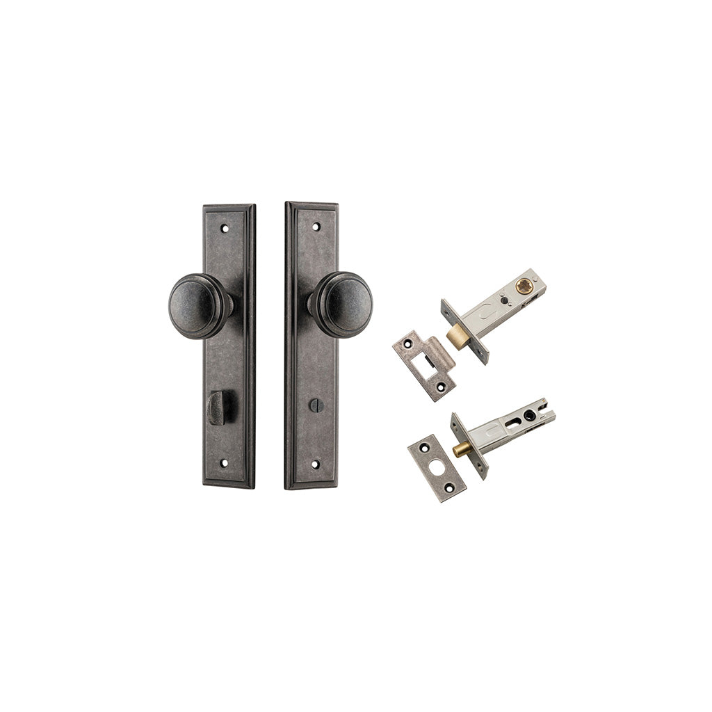 Paddington Knob - Stepped Backplate Distressed Nickel / Privacy / Separate Privacy Kit