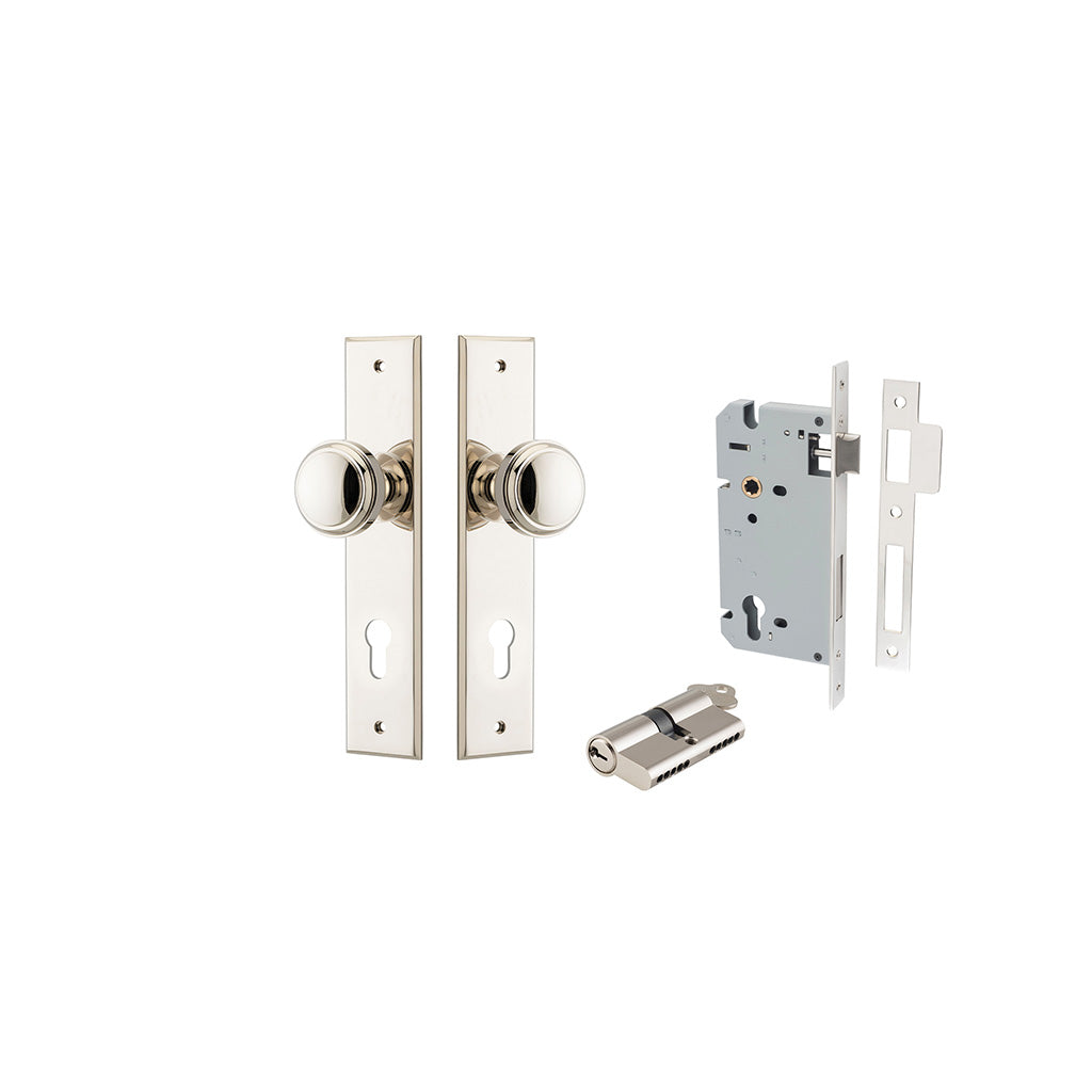 Paddington Knob - Chamfered Backplate Polished Nickel / Entrance / Entrance Kit Dual Function (Key-Key)
