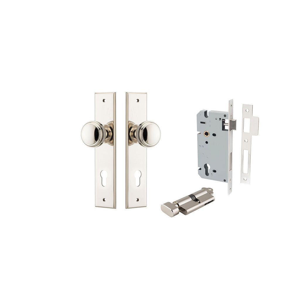 Paddington Knob - Chamfered Backplate Polished Nickel / Entrance / Entrance Kit (Key-Thumb)