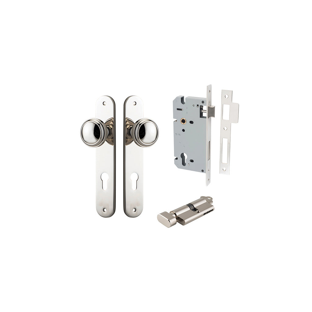 Paddington Knob - Oval Backplate Polished Nickel / Entrance / Entrance Kit (Key-Thumb)