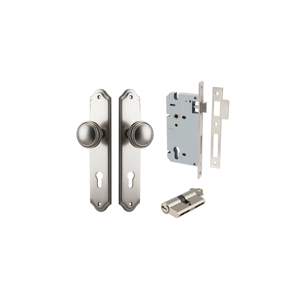 Paddington Knob - Shouldered Backplate Satin Nickel / Entrance / Entrance Kit Dual Function (Key-Key)