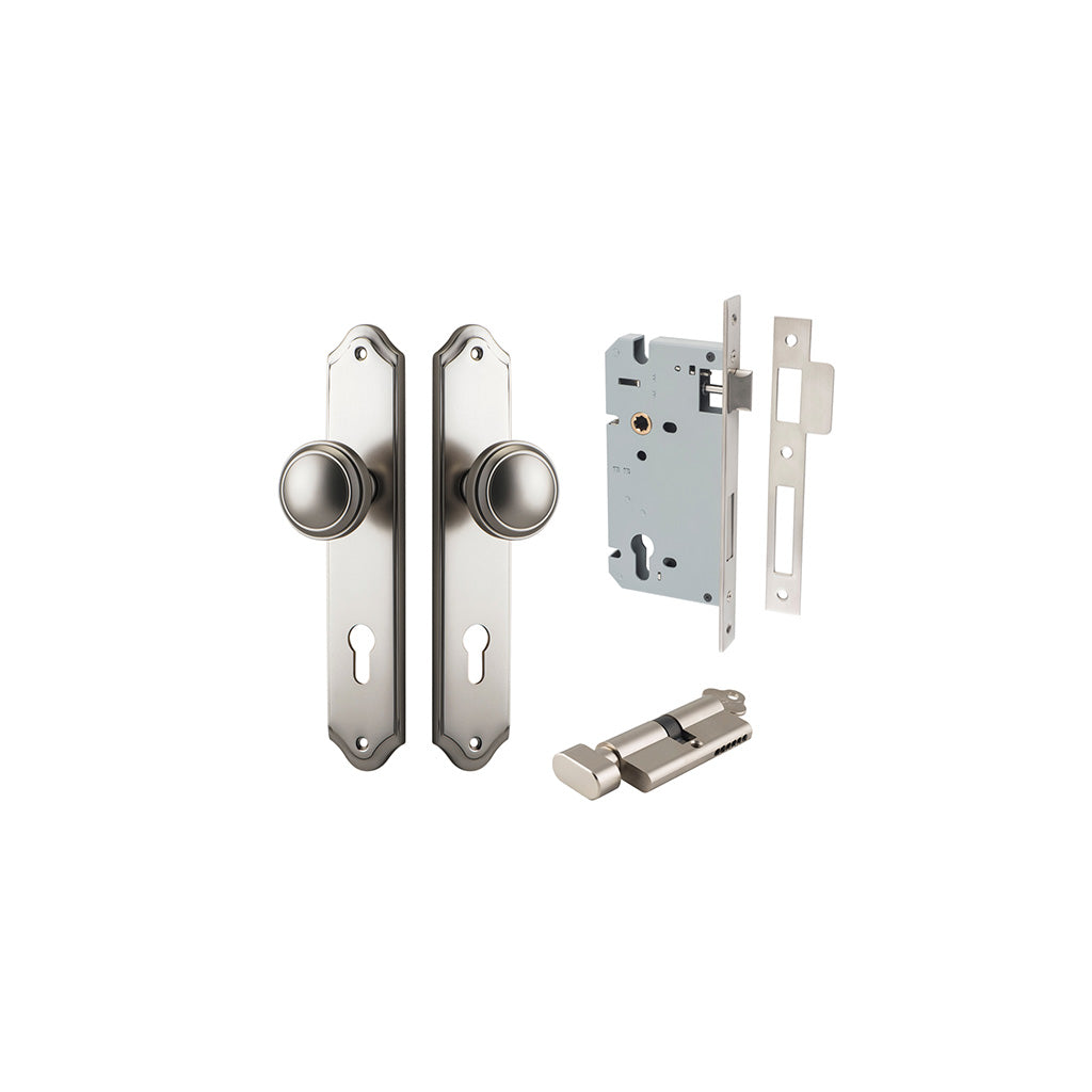 Paddington Knob - Shouldered Backplate Satin Nickel / Entrance / Entrance Kit (Key-Thumb)
