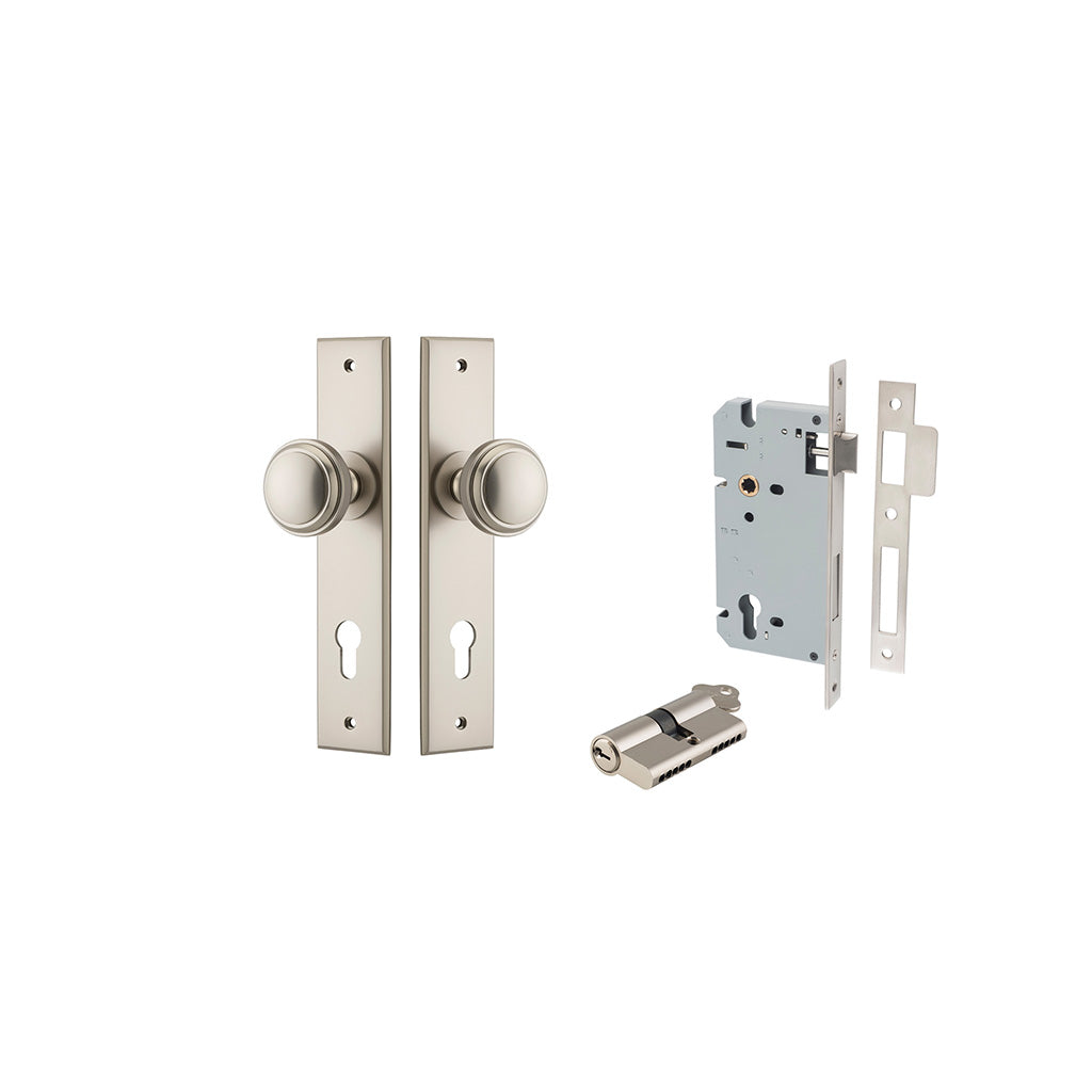 Paddington Knob - Chamfered Backplate Satin Nickel / Entrance / Entrance Kit Dual Function (Key-Key)