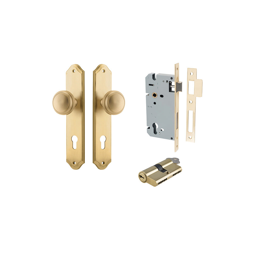 Paddington Knob - Shouldered Backplate Brushed Brass / Entrance / Entrance Kit Dual Function (Key-Key)