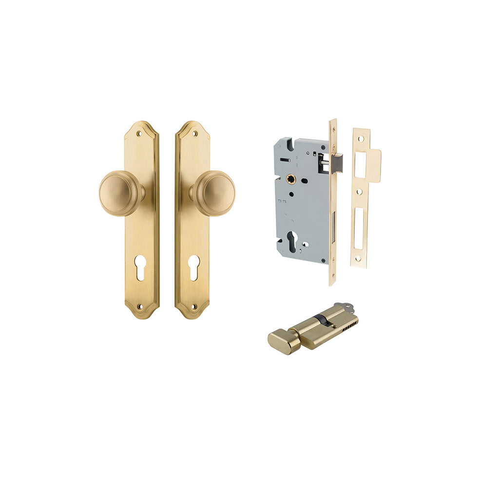 Paddington Knob - Shouldered Backplate Brushed Brass / Entrance / Entrance Kit (Key-Thumb)