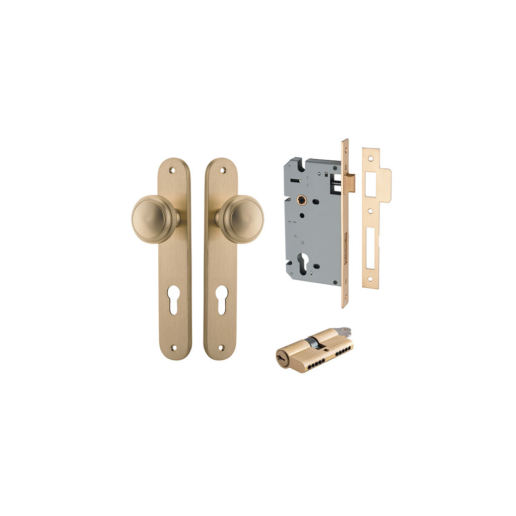 Paddington Knob - Oval Backplate Brushed Brass / Entrance / Entrance Kit Dual Function (Key-Key)