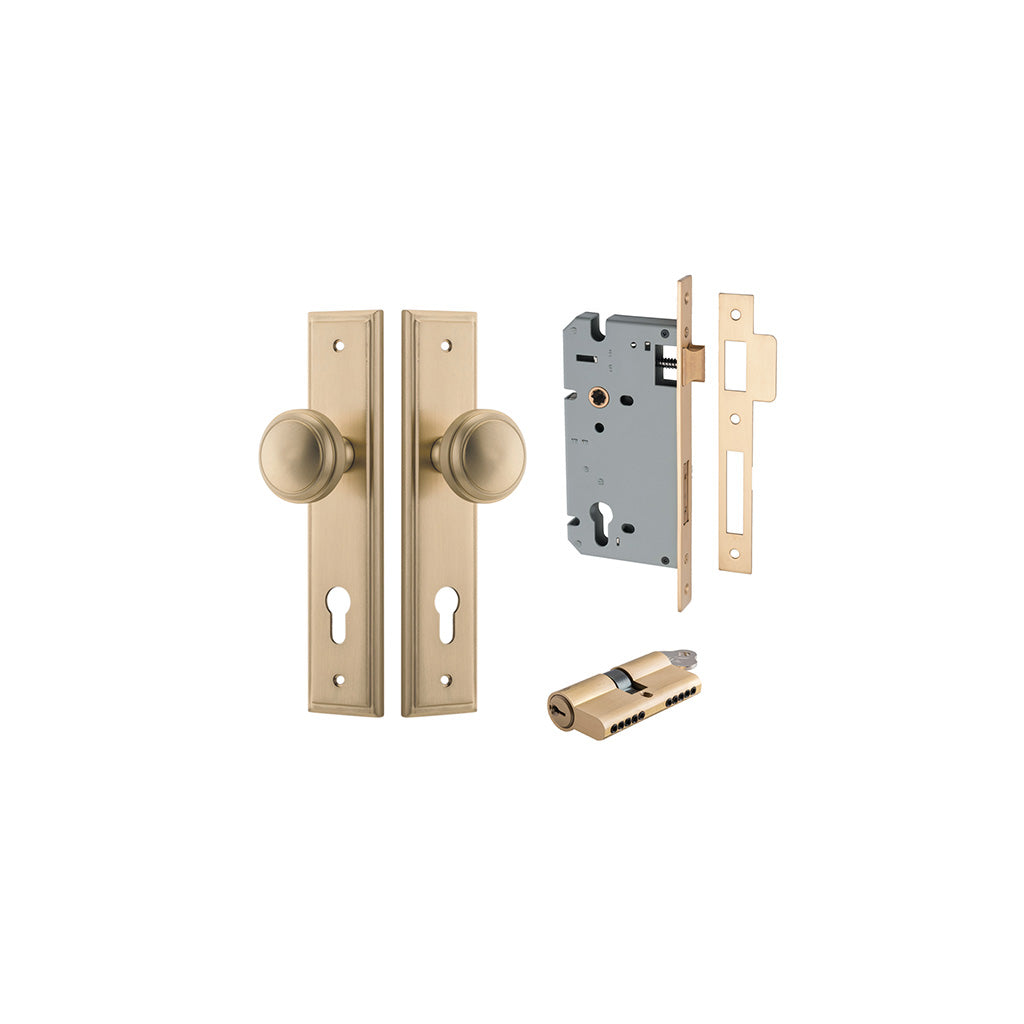 Paddington Knob - Stepped Backplate Brushed Brass / Entrance / Entrance Kit Dual Function (Key-Key)