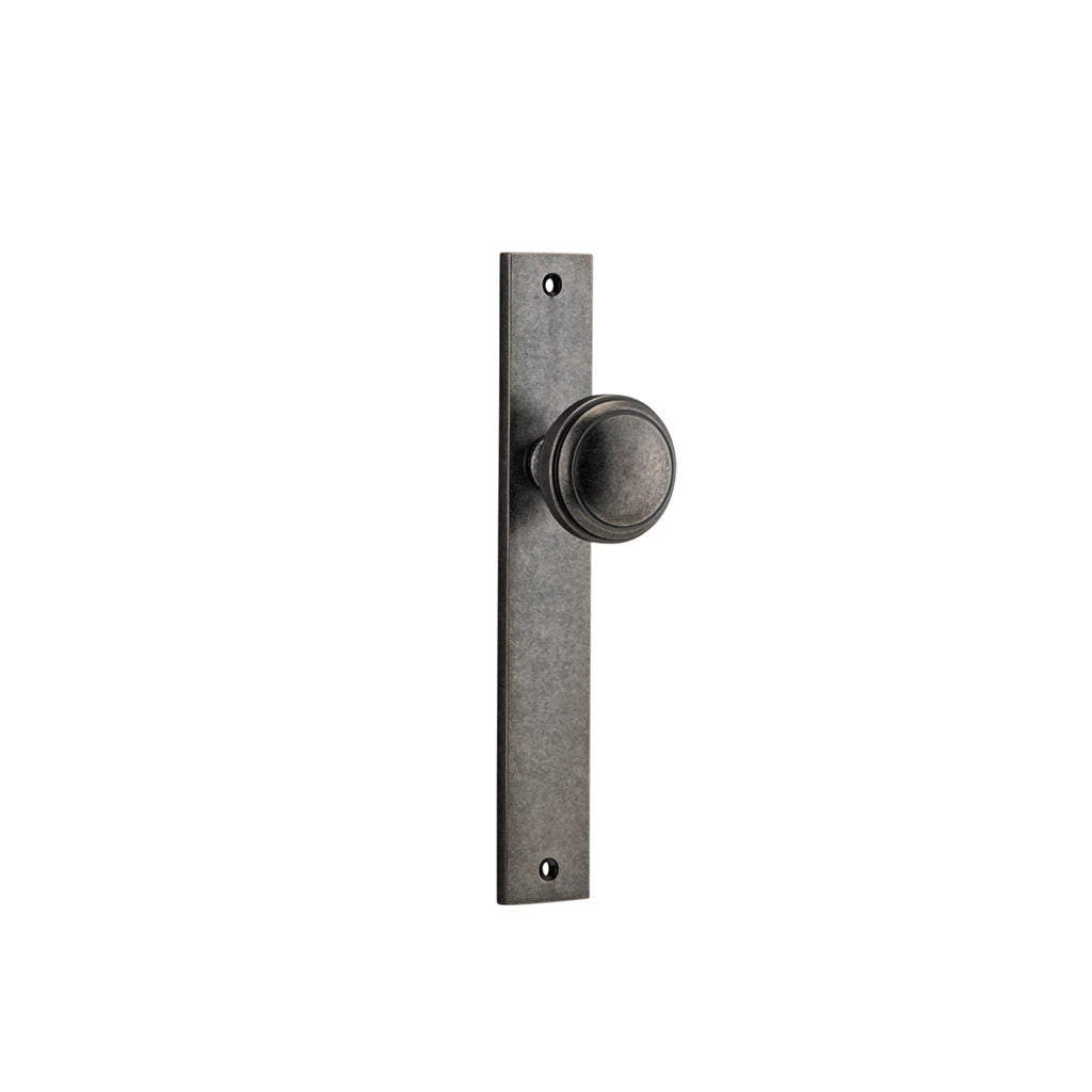 Paddington Knob - Rectangular Backplate Distressed Nickel / Passage / Lever Set Only