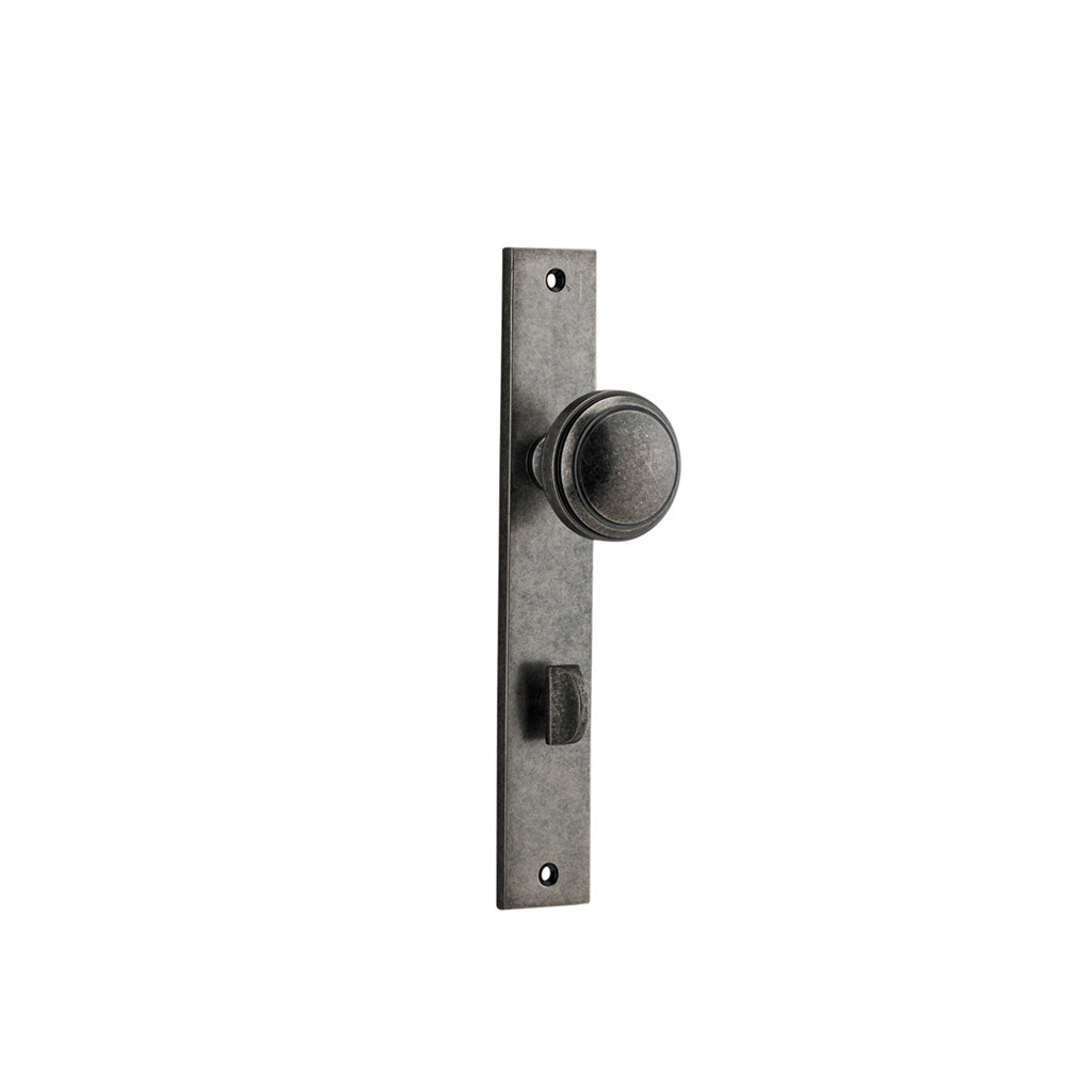 Paddington Knob - Rectangular Backplate Distressed Nickel / Privacy / Lever Set Only