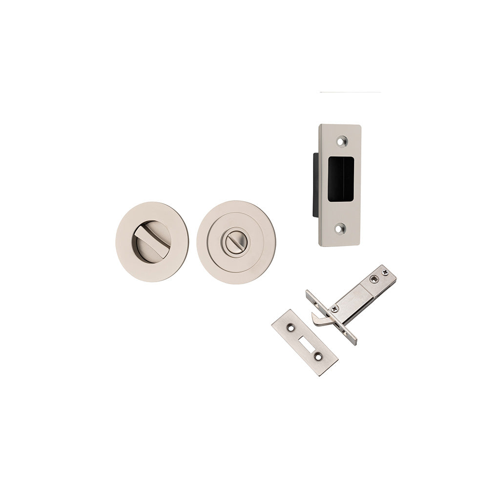 Round Sliding Door Pull Satin Nickel / Privacy