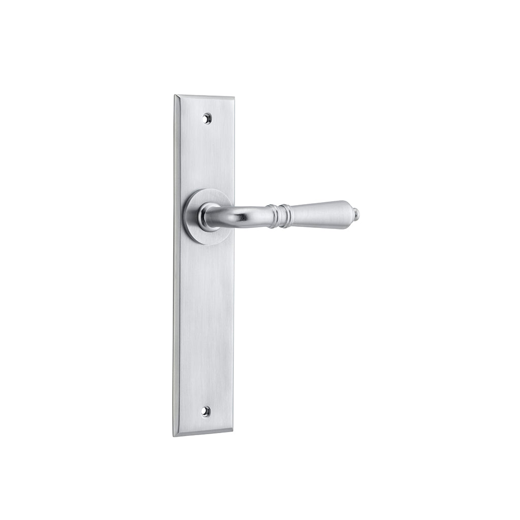 Sarlat Lever - Chamfered Backplate Brushed Chrome / Passage / Lever Set Only