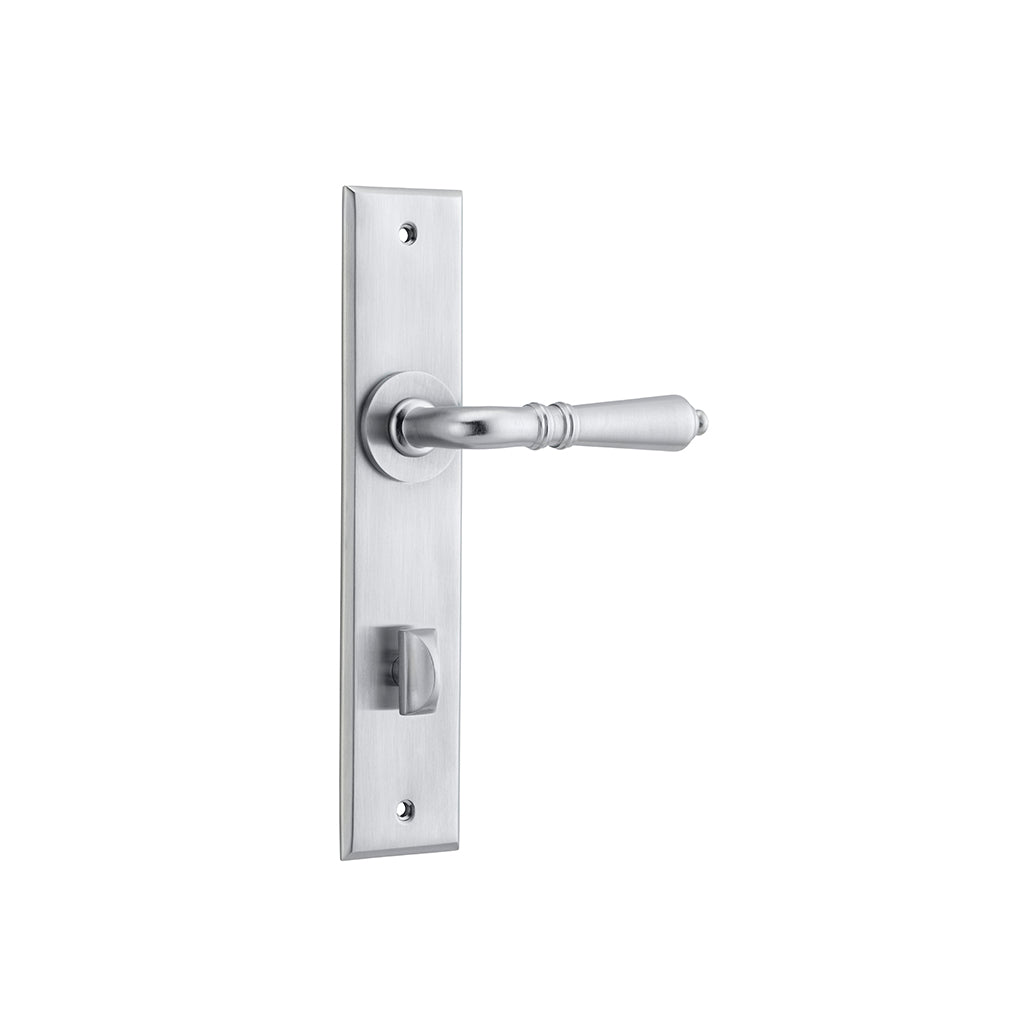 Sarlat Lever - Chamfered Backplate Brushed Chrome / Privacy / Lever Set Only