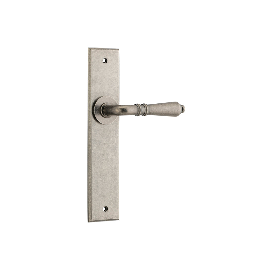 Sarlat Lever - Chamfered Backplate Distressed Nickel / Passage / Lever Set Only
