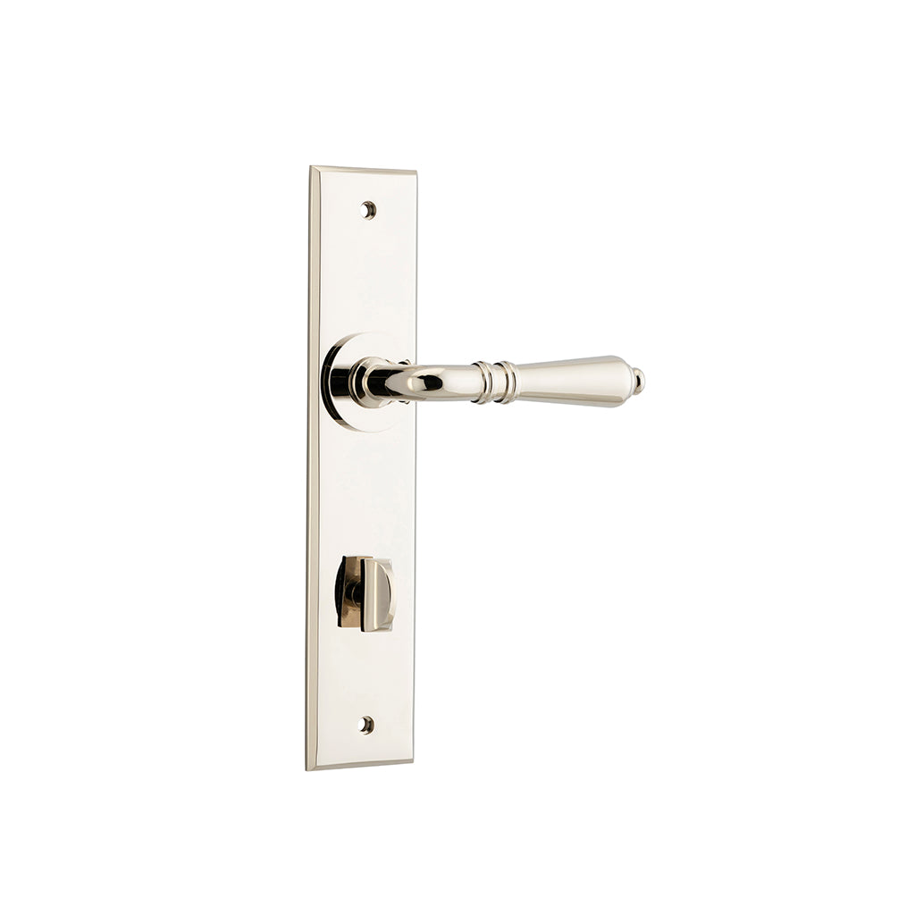 Sarlat Lever - Chamfered Backplate Polished Nickel / Privacy / Lever Set Only