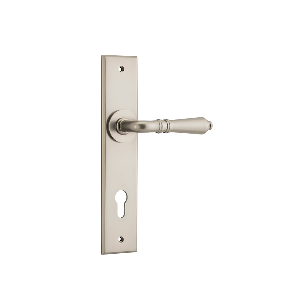 Sarlat Lever - Chamfered Backplate Satin Nickel / Entrance / Lever Set Only