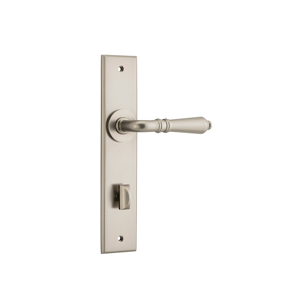Sarlat Lever - Chamfered Backplate Satin Nickel / Privacy / Lever Set Only