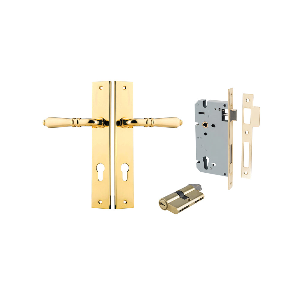 Sarlat Lever - Rectangular Backplate Polished Brass / Entrance / Entrance Kit Dual Function (Key-Key)