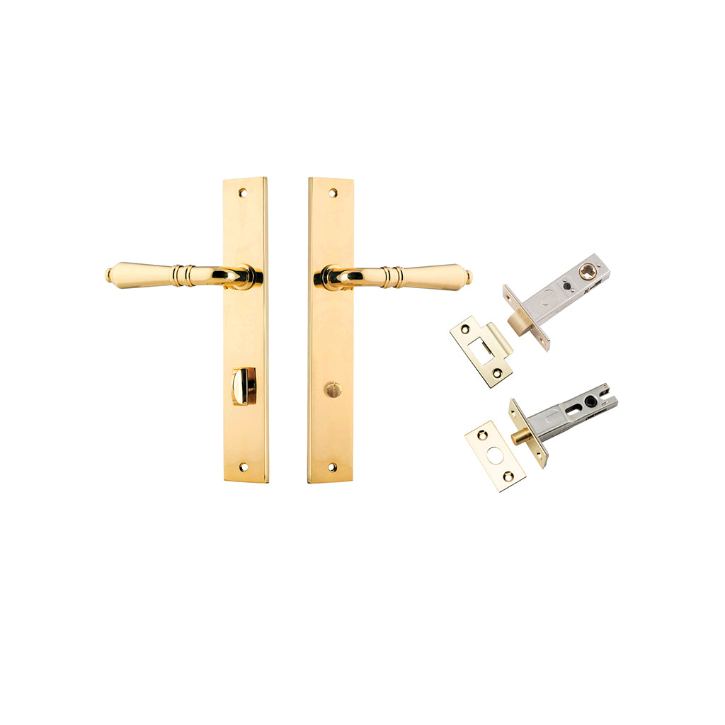 Sarlat Lever - Rectangular Backplate Polished Brass / Privacy / Separate Privacy Kit