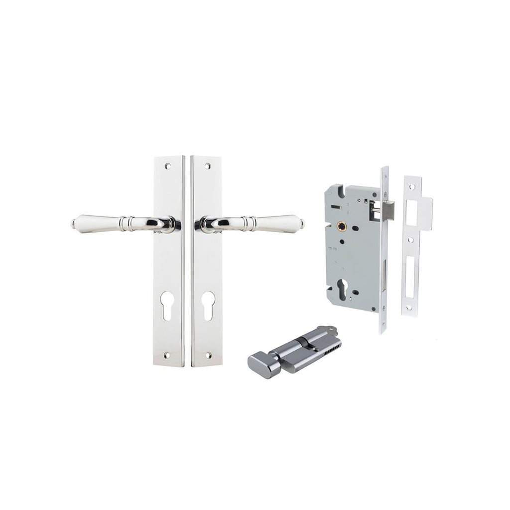 Sarlat Lever - Rectangular Backplate Polished Chrome / Entrance / Entrance Kit (Key-Thumb)