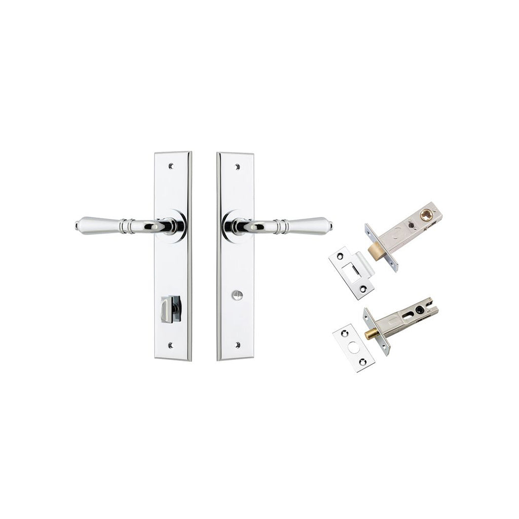 Sarlat Lever - Chamfered Backplate Polished Chrome / Privacy / Separate Privacy Kit