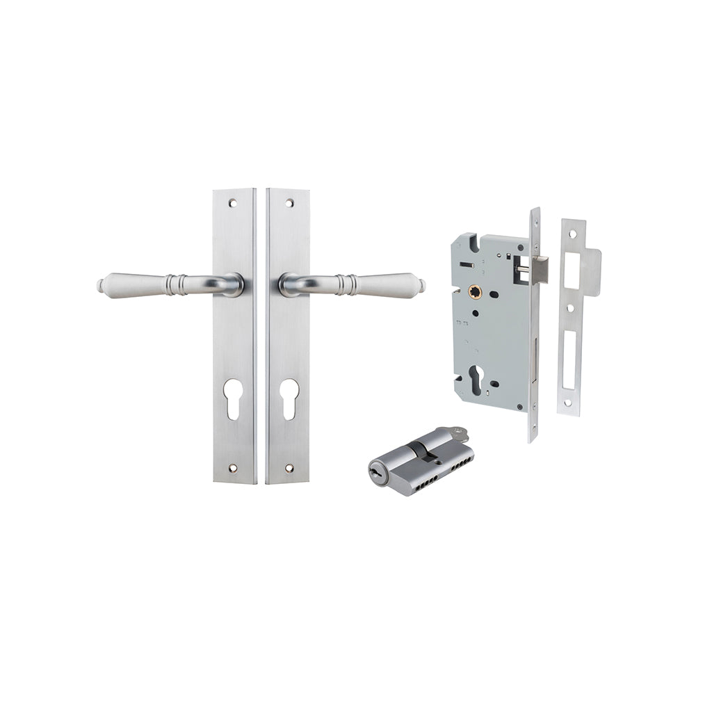 Sarlat Lever - Rectangular Backplate Brushed Chrome / Entrance / Entrance Kit Dual Function (Key-Key)