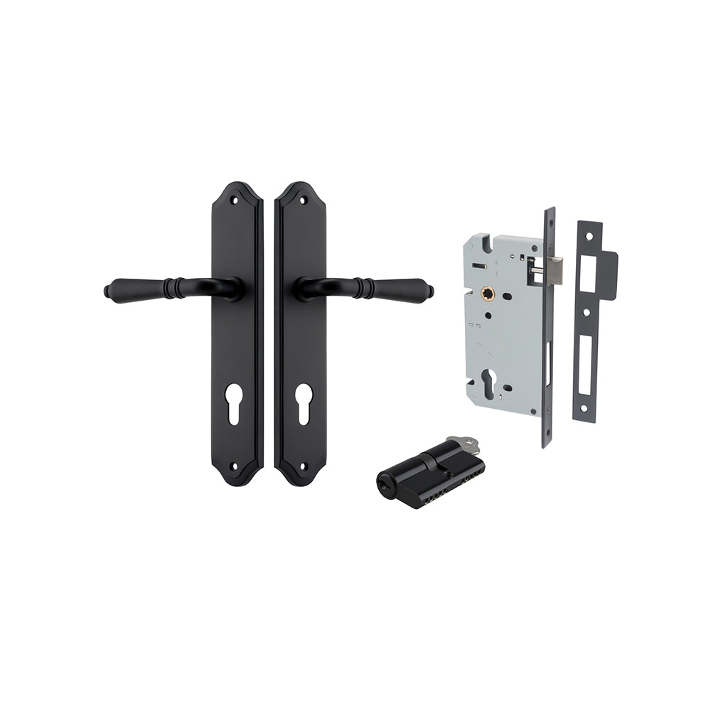 Sarlat Lever - Shouldered Backplate Matt Black / Entrance / Entrance Kit Dual Function (Key-Key)